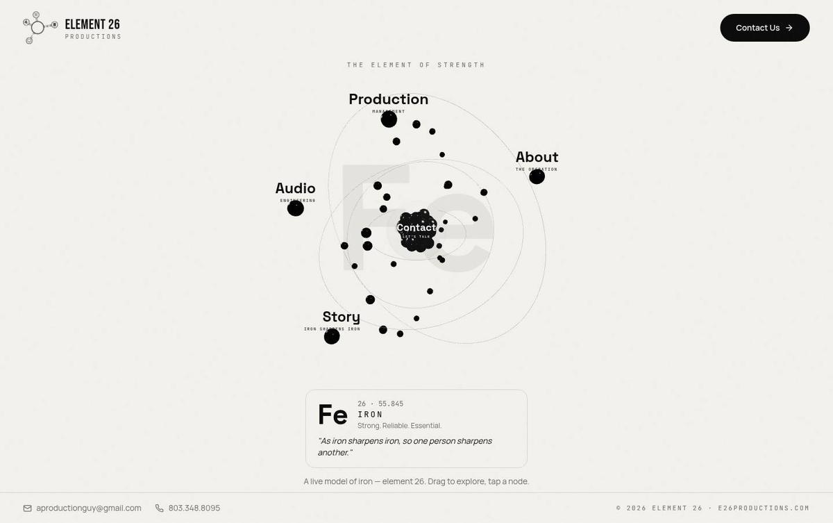 Element 26 Productions website, designed by Take Part